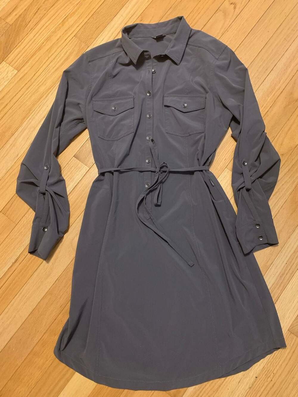 Eddie Bauer Women's L Gray Long Sleeve Button Down Shirt Dress
